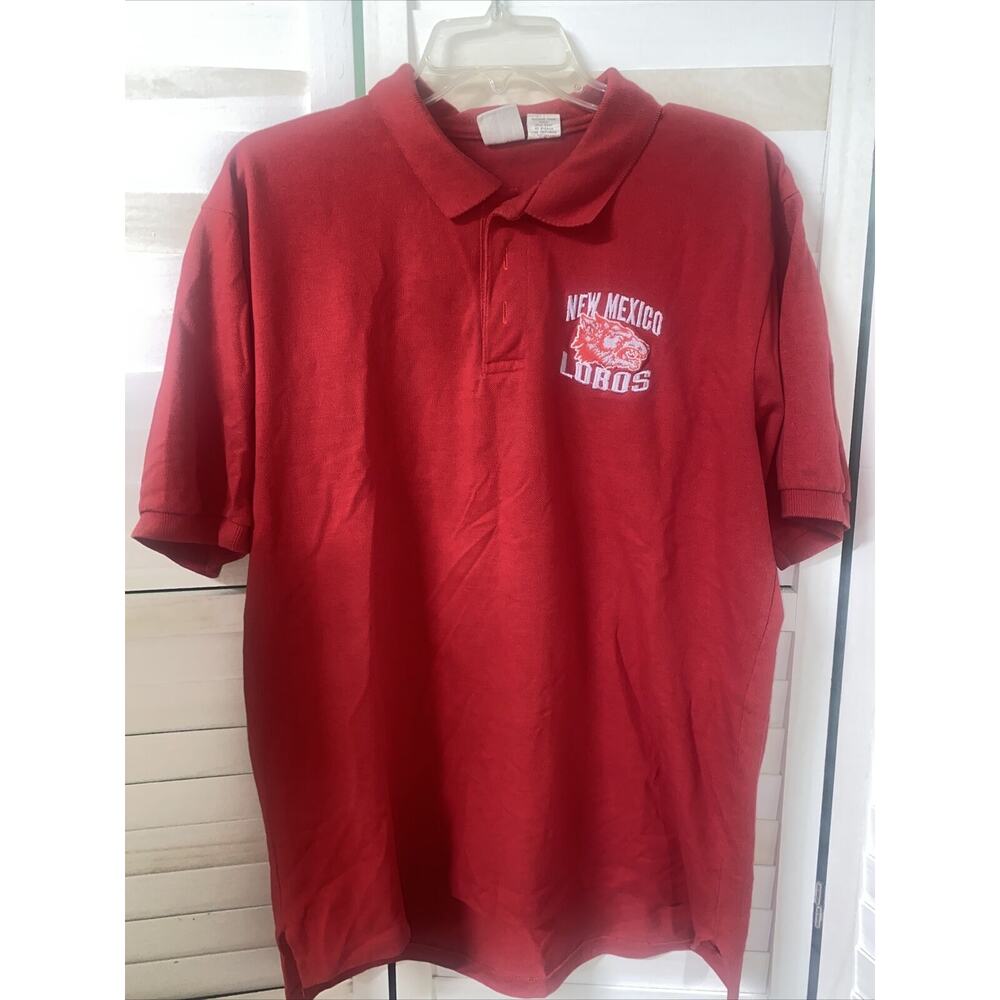 90s UNM Men's Red Cotton Pique Polo Shirt Size XL Lobos New Mexico Embroidered
